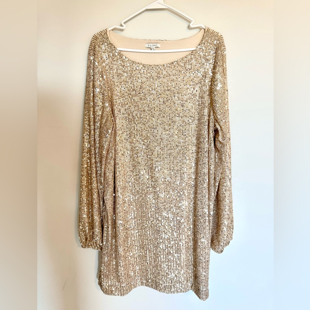 NWOT Z Supply Champagne Gold Sequin Mini Dress - Picture 2 of 6
